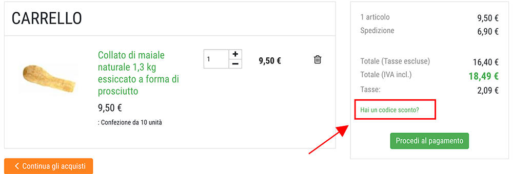 attivare il codice buono sconto